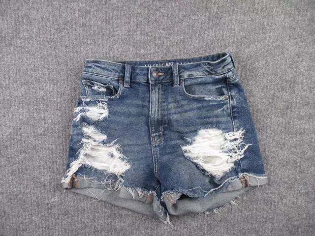 American Eagle Shorts Womens Size 6 Blue High Rise Mom Distressed Cut Off