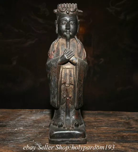 12" Collect Old Chinese Bronze Dynasty civil official Statue Sculpture