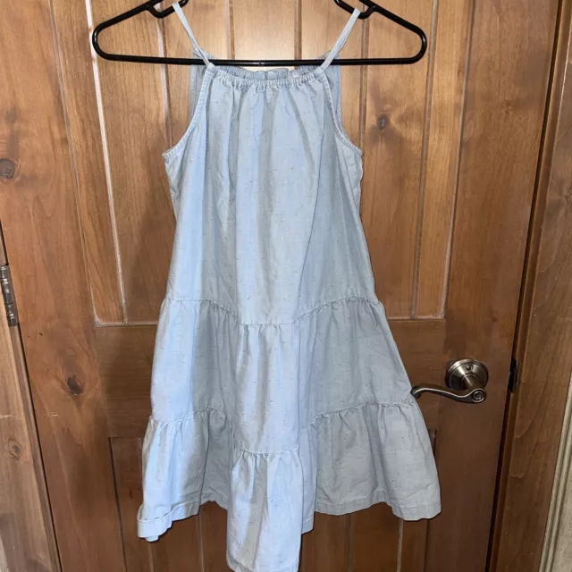 Hanna Andersson Denim Sundress Girls 140 (8-10) Tiered  Speckled