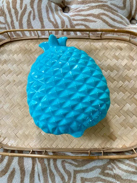 Large Vintage/Midcentury Modern  Red Wing Pottery Teal Pineapple Dish with Lid