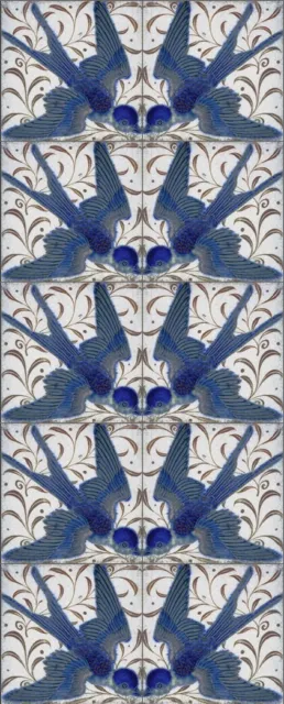 William De Morgan Swallow DECORATIVE ONLY Fireplace Tile Set (10 tiles)