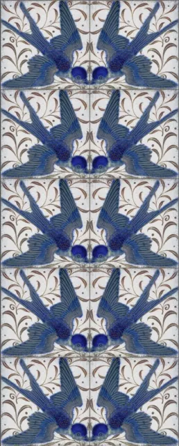 William De Morgan Swallow DECORATIVE ONLY Fireplace Tile Set (10 tiles)