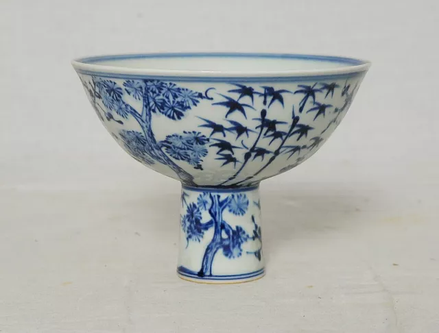 Chinese  Blue and White  Porcelain  Stem  Cup  With  Mark      M3421