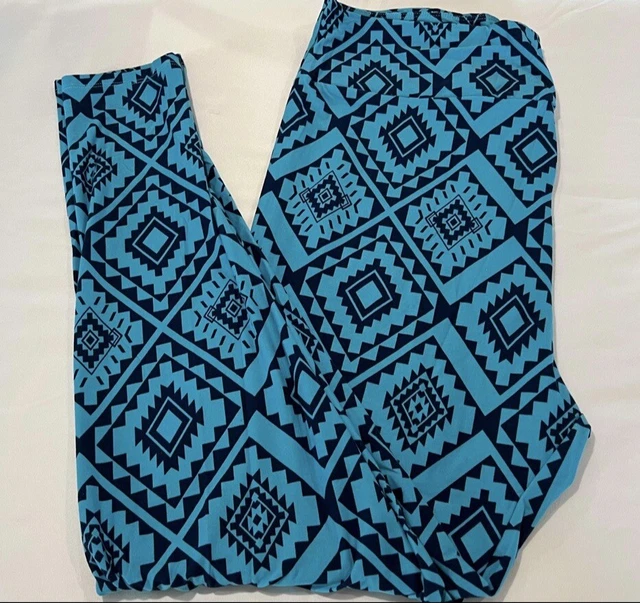 NEW LuLaRoe TC2 Leggings BLUE Turquoise AZTEC Southwest Western SW Line Diamond