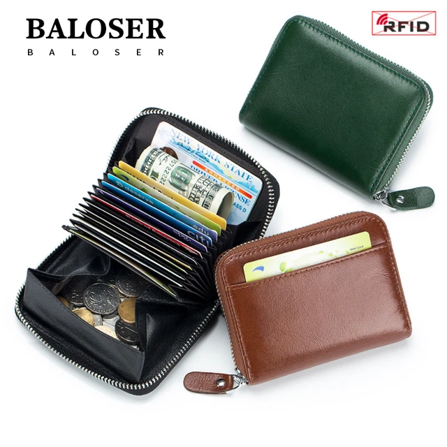 Men Genuine Leather ​Change Card Wallet Credit Card ID Holder RFID Coin Purse