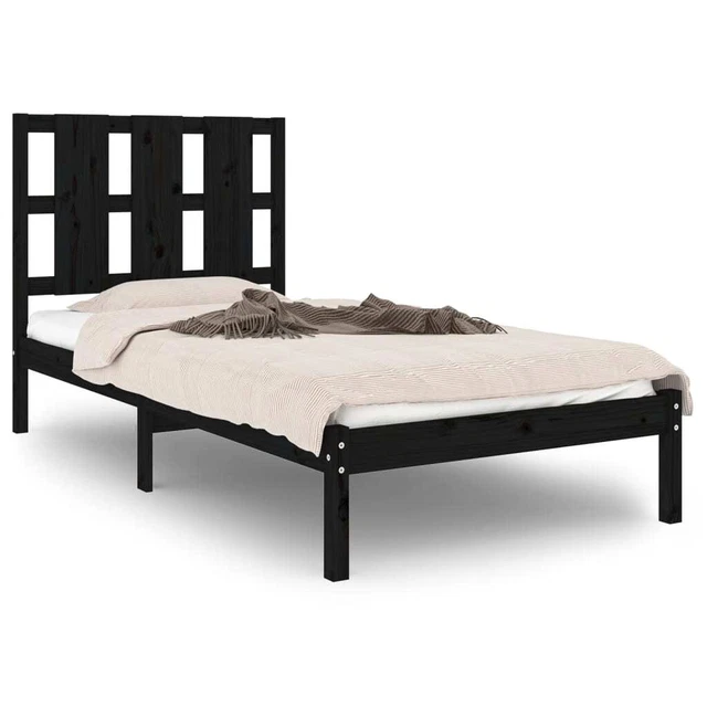 BLACK SOLID PINEWOOD Bed Frame 90x190 cm 3FT Single with Headboard £145