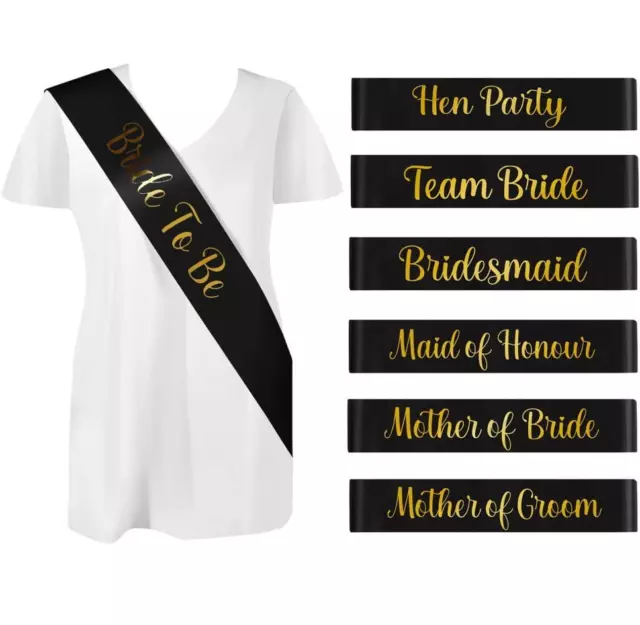 Black & Gold Hen Party Team Bride Sashes Bridal Shower Wedding Party Favours