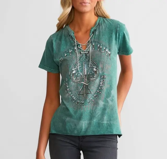 Affliction Women's AC “DEATH SPADE CHROME” short sleeve T-shirt NWT X-SMALL