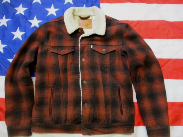 Levi's burnt orange deals plaid sherpa jacket