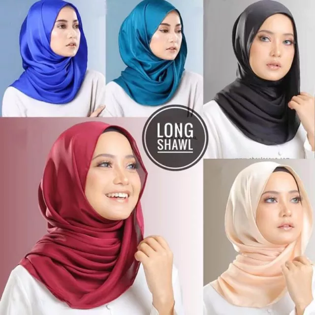 Écharpe Hijab En Satin De Soie Unie Écharpe Musulmane De Couleur Unie Turban R