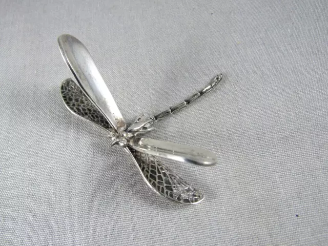 Vintage sterling silver 3D dragonfly pin brooch Mexico large 3" 18g