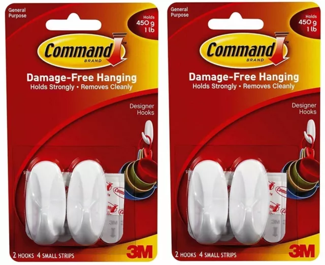 2 x packs of 3M COMMAND Designer Hooks Small With Strips - 051131769090