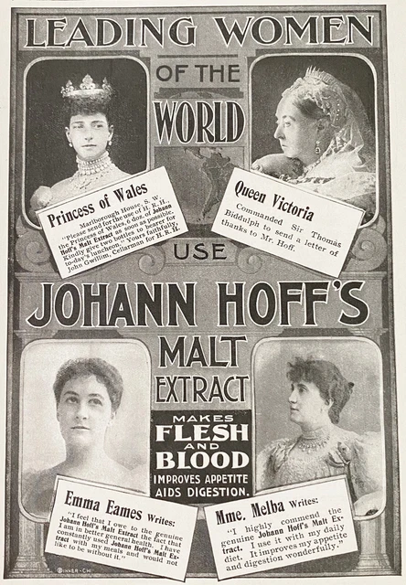 1899 JOHANN HOFF'S Malt Extract Print Ad~World Women Queen Victoria,Emma Eames++
