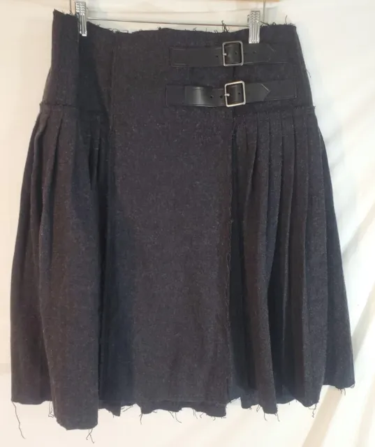 *BURBERRY Brit Women's Size 8 Gray Wool-Blend Side Buckle Raw Hem Pleated Skirt