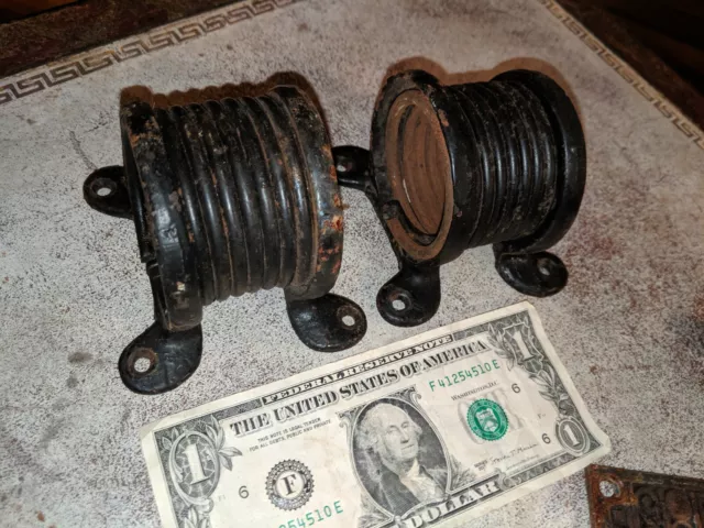 Pair Antique Door Closer Helical Coil Flat Band spring Marked R&B ?
