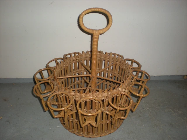 Panier Vintage En Rotin (couleur Jade) - Pour Verres, Bouteilles Ou Déco