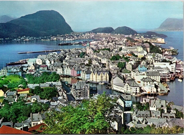 ALESUND, NORWAY CONTINENTAL CHROME POSTCARD Aerial View