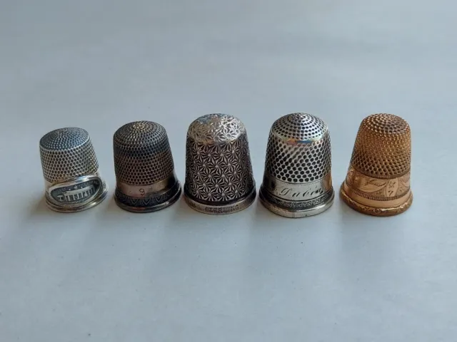 5 Old VTG Antique 925 Fine Sterling Silver Gold Filled Sewing Thimble Mixed Lot