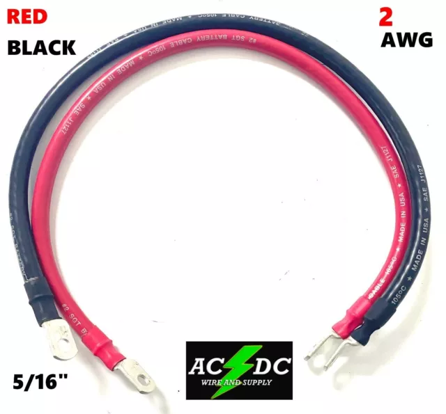 6 IN 2 AWG Gauge  5/16" Lug Battery Cable Inverter Cables Solar, RV, Car,Golf