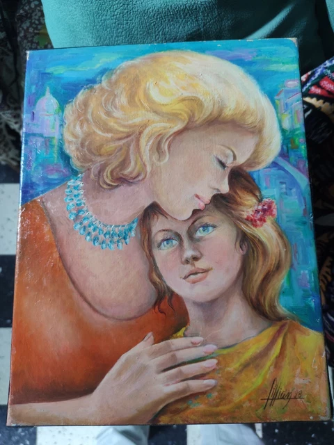 Tableau Ancien Style Olivier Saugé - Peinture à L'huile Verte Sur Toile, Déco Murale Rétro
