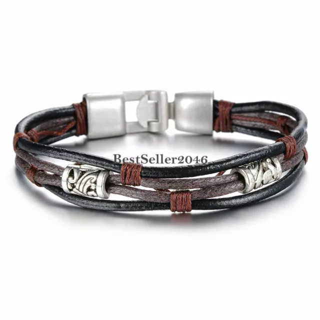 Mens Womens Faux Black Brown Braided Rope Leather Cord Wrap Bracelet Wristband