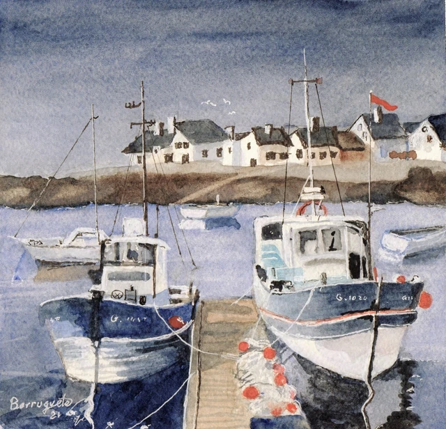 Acuarela Original De Berruguete, Puertos Pesqueros Del Cantábrico  2
