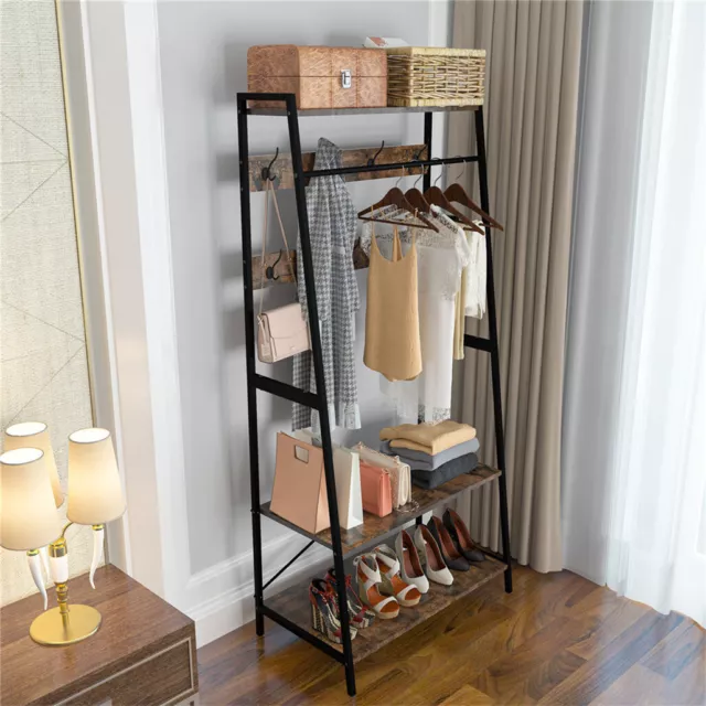 Super Strong Metal Hall Tree Entryway Storage Shelves Garment Coat Hanging Stand