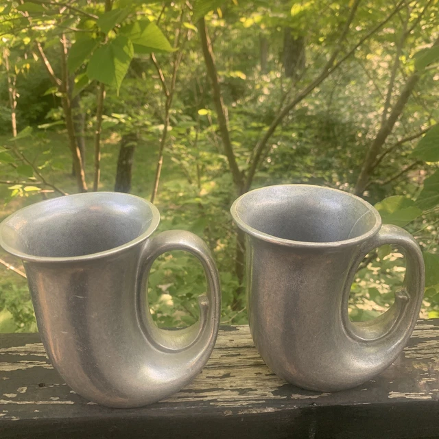 2 Wilton Pewter Armetale French Horn Tavern Stein Mug Vintage Silver Cup  Set