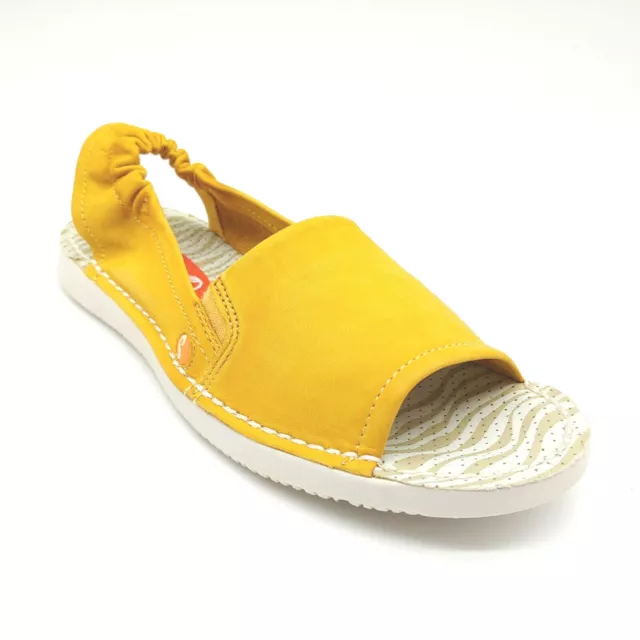 Softinos Womens Sling Back Sandal Yellow Leather Cushioned Insole Sz EUR 35 NEW