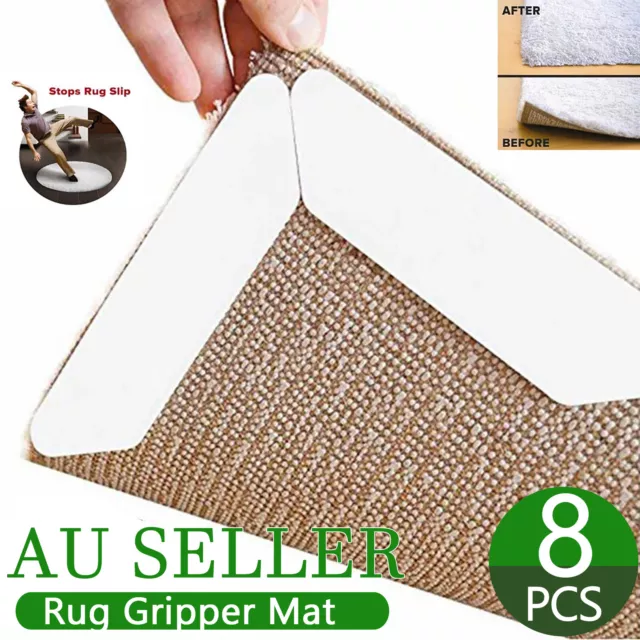 8pcs Rug Mat Carpet Safety Gripper Reusable Non Slip Anti Skid Washable Grip Pad