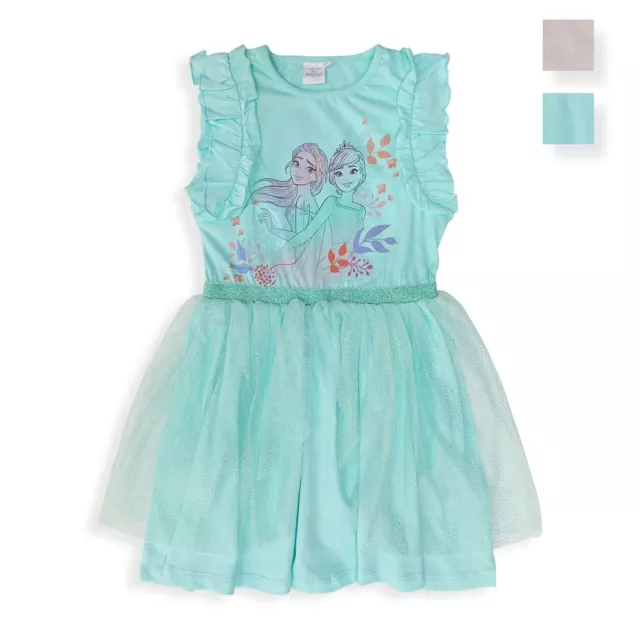 Abito bambina Disney Frozen vestitino stampato con gonna tulle brillantini 5439