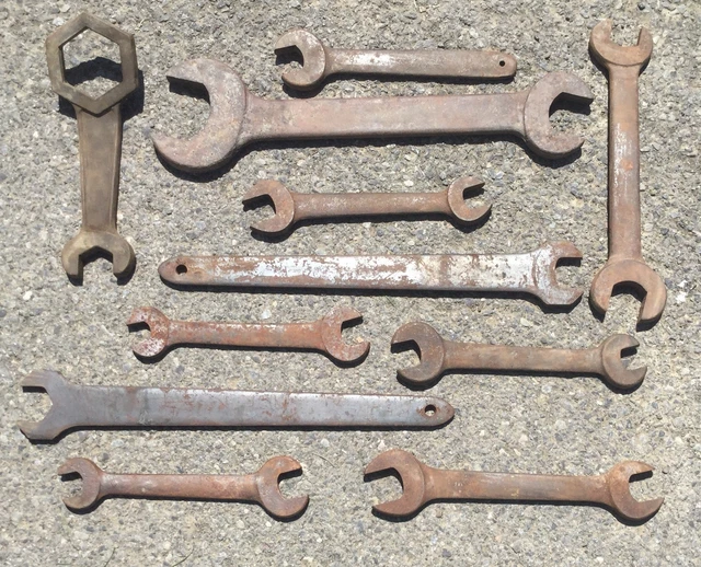 Old Vtg Antique Giant Large Wrench Industrial Repurpose Art Metal Tool Lot Of 11