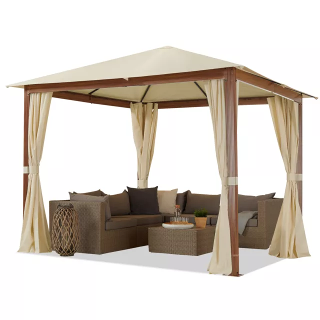 Gartenpavillon 3x3 m Pavillon Holzoptik Eiche Gartenzelt Aluminium 4 Seitenteile