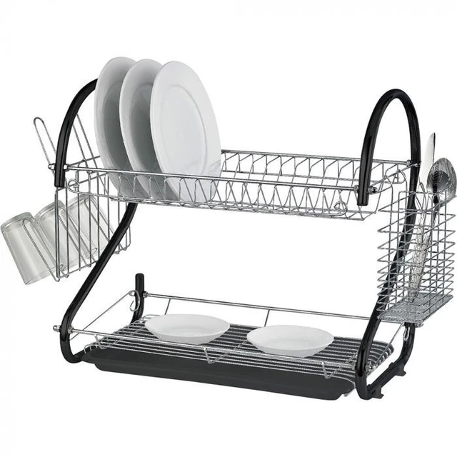 Grande scaffalatura per piatti cucina 2 livelli vassoio per gocciolamento tazza posate supporto piastra tazza