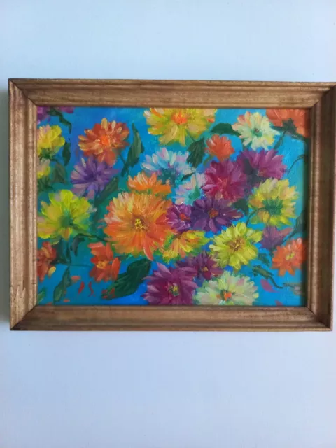 Original Painting flowers asters  Art Impressionistic Oil Painting 4 x 6in