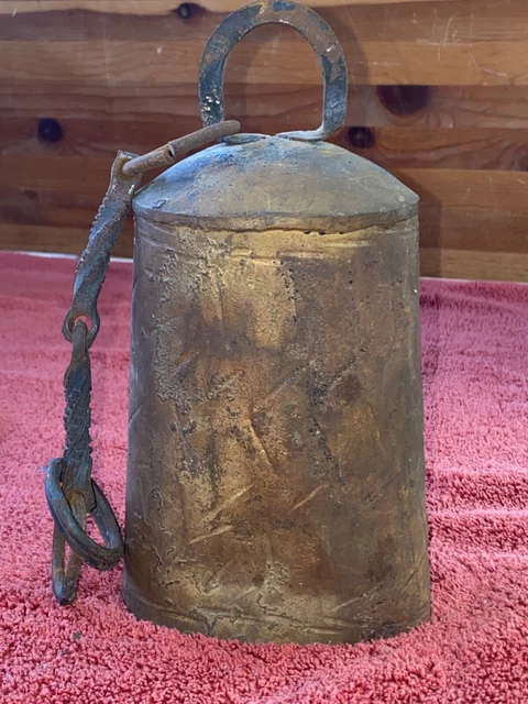 Vintage Hand Forged Primitive Antique Cow Bell Cattle Ranch Iron Strap Farm