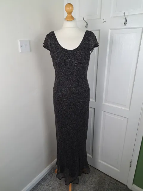 HOBBS X MARILYN ANSELM Black Grey 100% Silk Maxi Dress Size 10 12 £24. ...