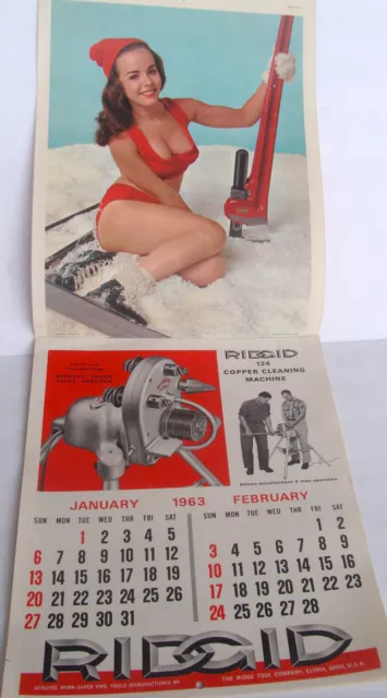 Vintage 1963-64 Ridgid Tools Advertising Bathing Beauty’s Pin Up Calendar NOS