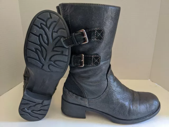 EARTH Hemlock Black Leather Mid Calf Buckle Zip Boots US Womens Size 6.5 B