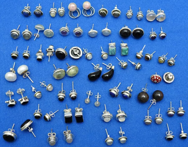 Mix Verschiedene Edelsteine 925 Silber Grob Ohrstecker Großhandel Menge Schmuck