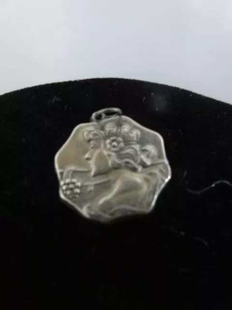 Victorian Art Nouveau Awesome Embossed Silver Woman Grapes Floral Charm Pendant