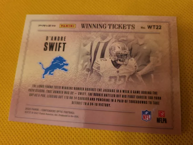 2020 Contenders Optic Winning Tickets D'Andre Swift #WT22 Silver Prizm Rookie RC 5
