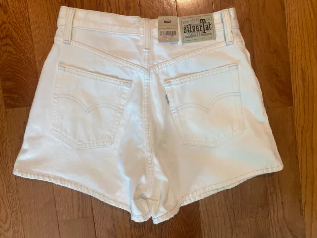 NUEVOS Pantalones Cortos para Mujer Levi's SilverTab Cintura Alta Mamá Talla 33 Blanco Denim 14