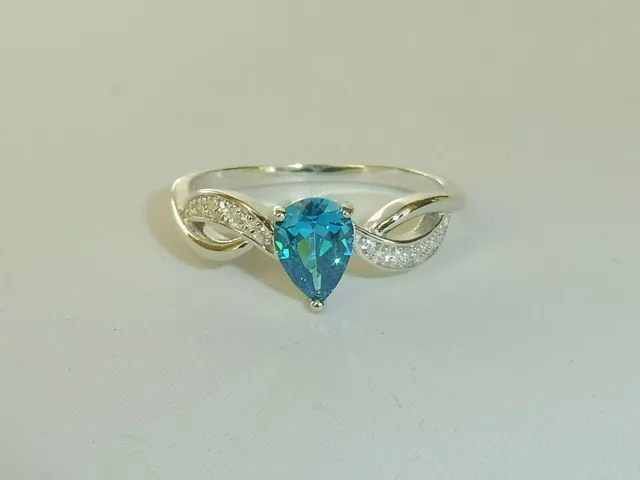 Ladies Hand Made 925 Sterling Solid Silver White Sapphire & Blue Topaz Ring