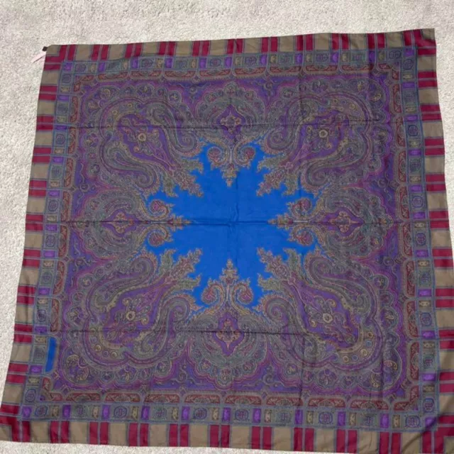 ETRO large scarf shawl 132cm 52″ square wool silk Paisley purple blue brown red