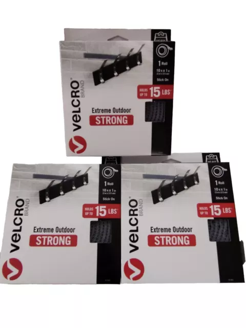 x3 Pack VELCRO BRAND 91365 - 15lb Extreme Outdoor Strong 10' x 1" Stick On Tape