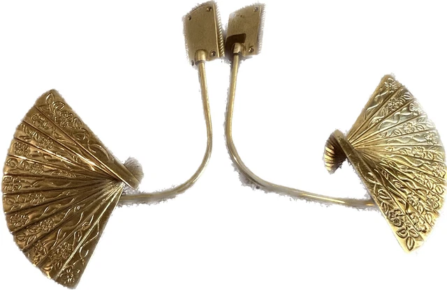 Vintage Brass Fan Curtain Tie Backs Chinoiserie Hollywood Regency Pair set