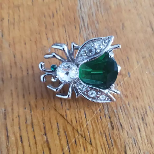 Rhinestone Emerald Green Pin - silver toned setting, Insect w/wings, fly costume