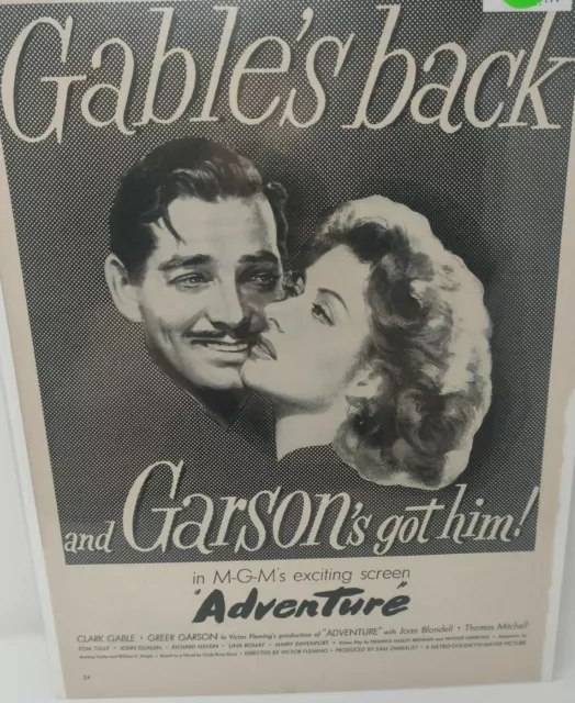 Vintage 1946 Clark Gable Adventure Movie Advertisement Joan Blondell