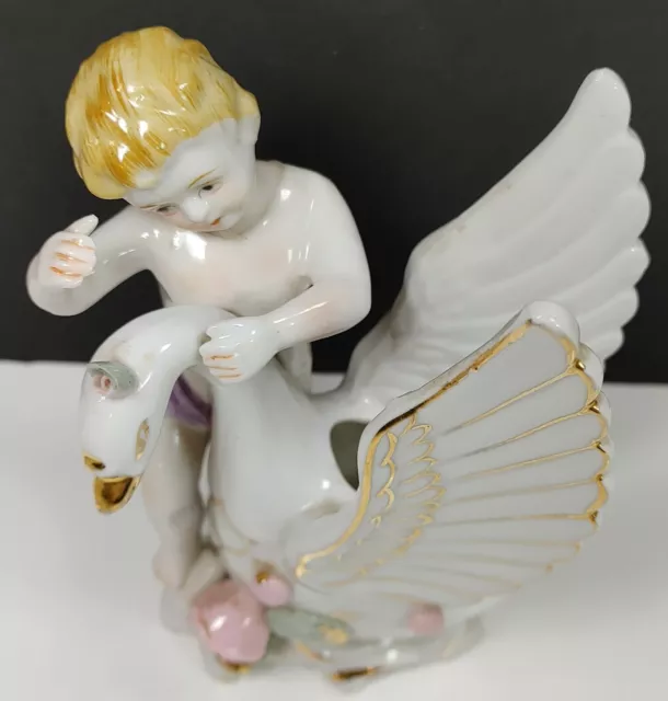 Ucagco Multicolor Ceramic Angel With Swan Flower Vase Figurine Sz 3x2 1/2x5 1/4"